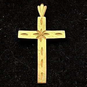 Gold Tone Floral Engraved Cross Pendant